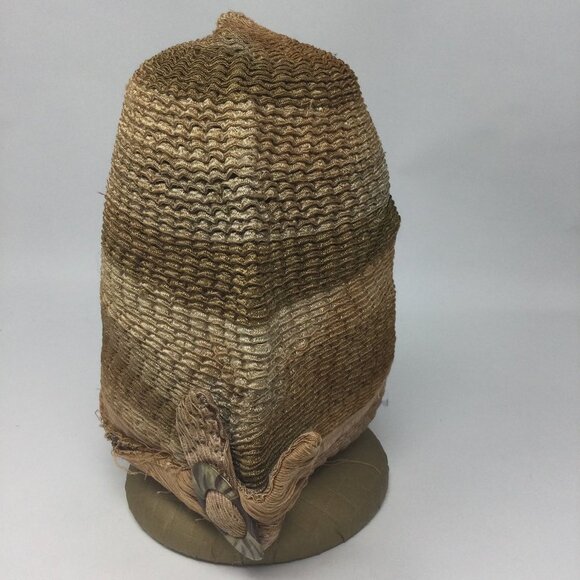 Antique Flapper Hat Woven Tan Cloche - Picture 6 of 9